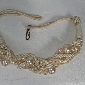 Motion East Braided Faux Pearl Rope Belt Womens Size S/M Beige 34 in